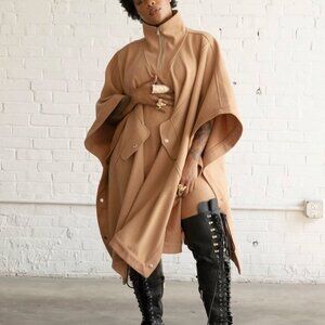 Camel Coat Poncho Cape Wool Blend Extra Large XL Tan Winter ICCON